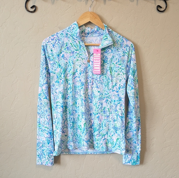 NWT Lilly Pulitzer Marion Half Zip UPF 50+ Surf Blue Soleil It On Me - Picture 2 of 7